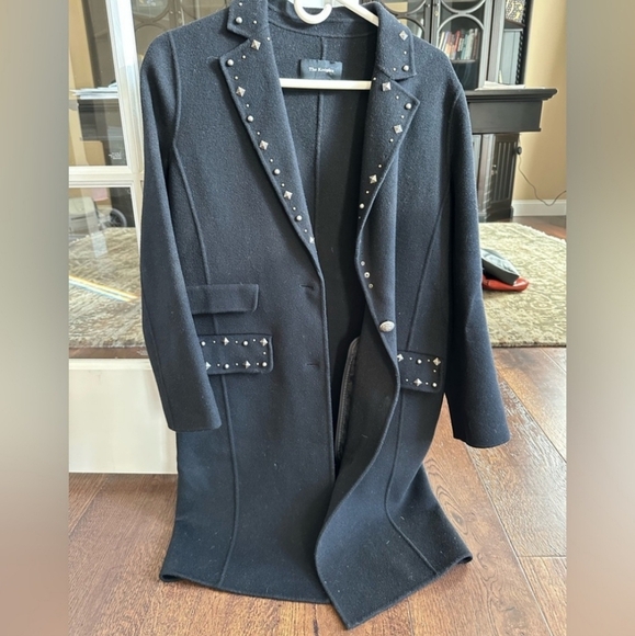 THE KOOPLES Wool Studded Accents & Pointed Collar Black Car Coat, Size XS 32 - Picture 4 of 5